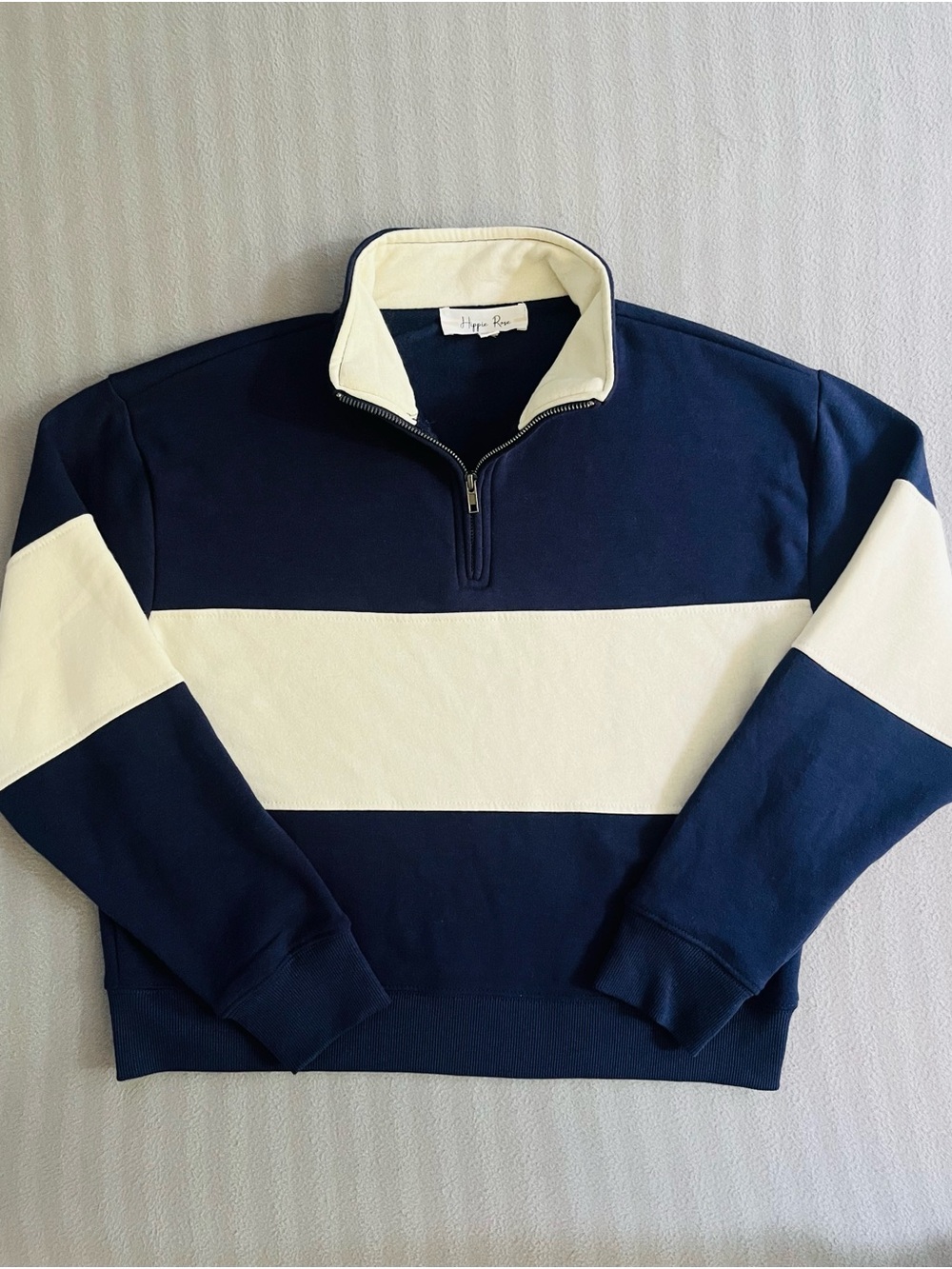 Hippie Rose Navy & Cream Half-Zip Stripe Sweater